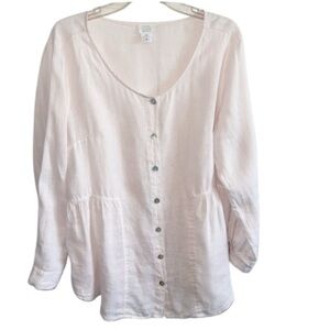 Sigrid Olsen Linen Pale Pink Sz Large Button Front Roll Tab Sleeves Lagenlook